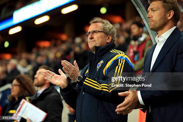 Sweden Manager Erik Hamren during the UEFA EURO 2016 Qualifying match between Sweden and Moldova at the National Stadium Friends Arena on October 12,...