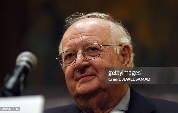 British microeconomist Angus Deaton speaks during a press conference after winning the Nobel Prize for Economics at Princeton University in...