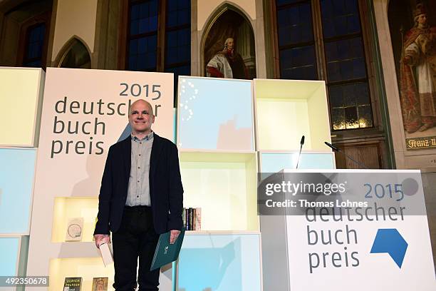 Novelist Frank Witzel wins the German Book Prize 2015 at city hall Roemer on October 12, 2015 in Frankfurt am Main, Germany. The German Book Prize is...