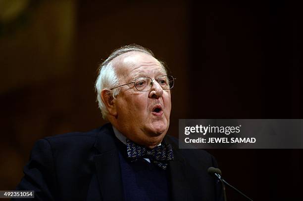 British economist Angus Deaton speaks during a press conference after winning the Nobel Prize for Economics at Princeton University in Princeton, New...