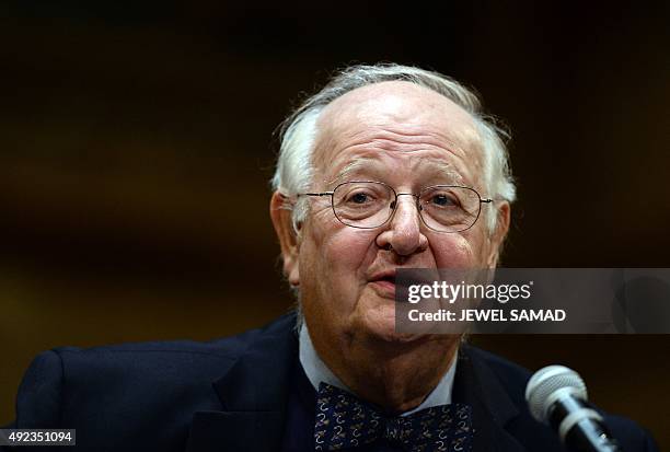 British economist Angus Deaton attends a press conference after winning the Nobel Prize for Economics at Princeton University in Princeton, New...