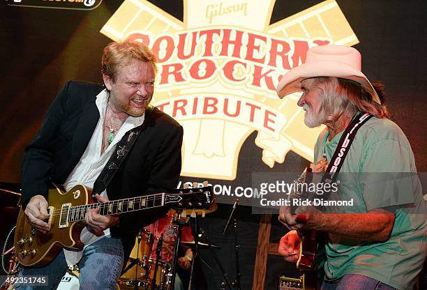 Singer/Songwriter Lee Roy Parnell and Singer/Songwriter Dickey Betts perform during the Gibson Custom Southern Rock tribute 1959 Les Paul guitar...