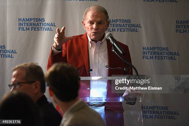 Ted Hartley speaks at the Awards Dinner on Day 4 of the 23rd Annual Hamptons International Film Festival on October 11, 2015 in East Hampton, New...