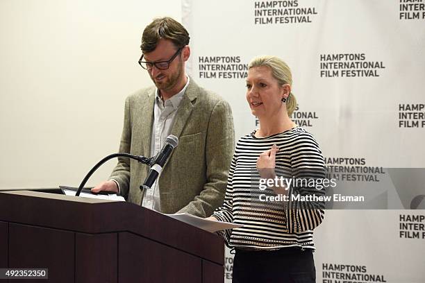 Artistic Director of HIFF David Nugent and HIFF Executive Director Anne Chaisson speak at the Awards Ceremony on Day 5 of the 23rd Annual Hamptons...