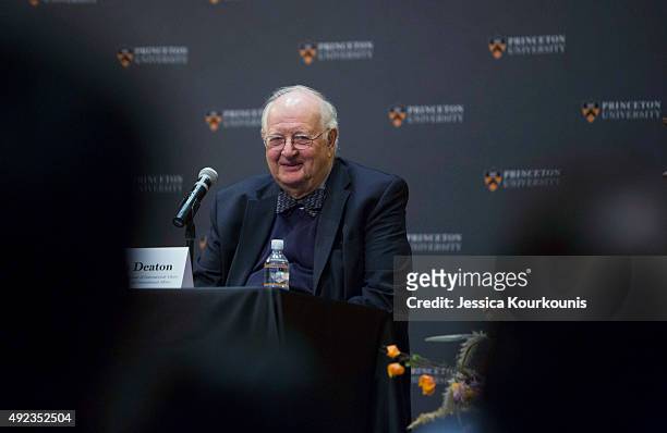 Princeton Professor Angus Deaton speaks about winning the Nobel Prize in Economics at a press conference on October 12, 2015 in Princeton, New...