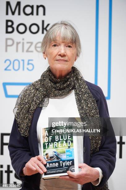 Author Anne Tyler poses for a photograph at a photocall in London on October 12 ahead of tomorrow's announcement of the winner of the 2015 Man Booker...
