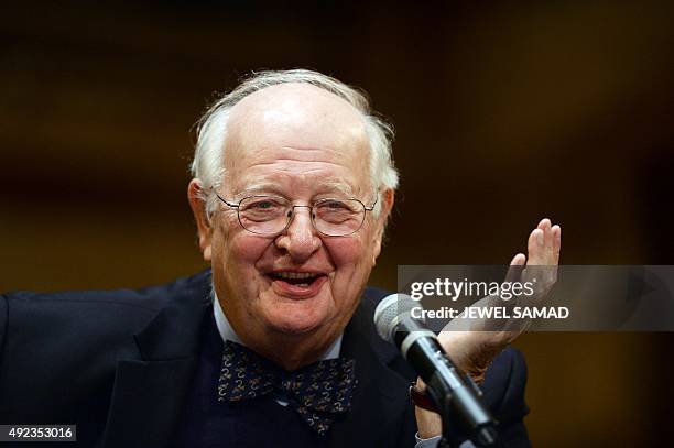 British economist Angus Deaton answers a question during a press conference after winning the Nobel Prize for Economics at Princeton University in...
