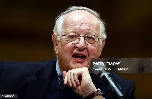 British economist Angus Deaton answers a question during a press conference after winning the Nobel Prize for Economics at Princeton University in...