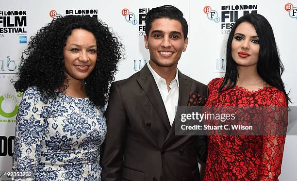 Kanya King, Mohammed Assaf and Lina Qishawi attend 'The Idol' Sonic Gala, In Association With MOBO Film during the BFI London Film Festival at Vue...