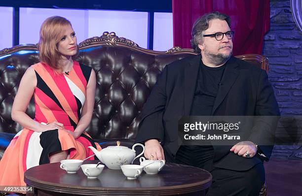 Jessica Chastain and Guillermo Del Toro on the set of Telemundo's "Un Nuevo Dia" to discuss the film "Crimson Peak". Telemundo Studio on October 12,...