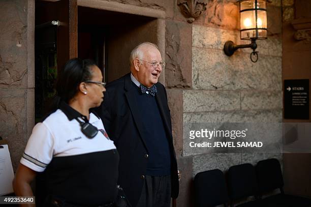 British economist Angus Deaton leaves after a press conference at Princeton University in Princeton, New Jersey, on October 12, 2015.Deaton won the...
