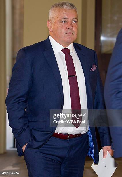Wales' head coach Warren Gatland arrives for a reception to mark the Rugby World Cup 2015 at Buckingham Palace on October 12, 2015 in London, United...