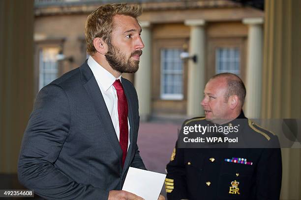 England's captain Chris Robshaw arrives for a reception to mark the Rugby World Cup 2015 at Buckingham Palace on October 12, 2015 in London, United...