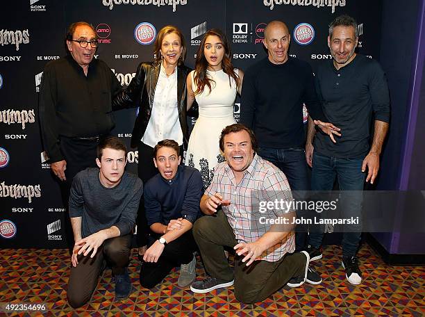 Stine, Deborah Forte, Odeya Rush, Rob Letterman, Neal H. Moritz, Dylan Minnette, Ryan Lee and Jack Black attend "Goosebumps" New York premiere at AMC...