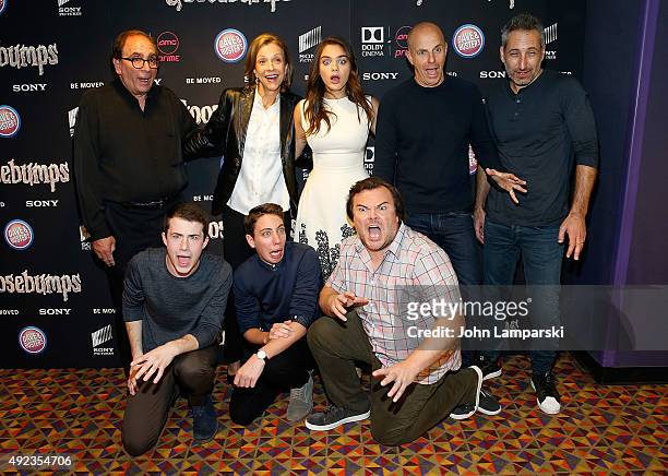 Stine, Deborah Forte, Odeya Rush, Rob Letterman, Neal H. Moritz, Dylan Minnette, Ryan Lee and Jack Black attend "Goosebumps" New York premiere at AMC...