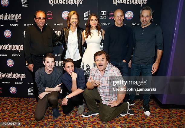 Stine, Deborah Forte, Odeya Rush, Rob Letterman, Neal H. Moritz, Dylan Minnette, Ryan Lee and Jack Black attend "Goosebumps" New York premiere at AMC...