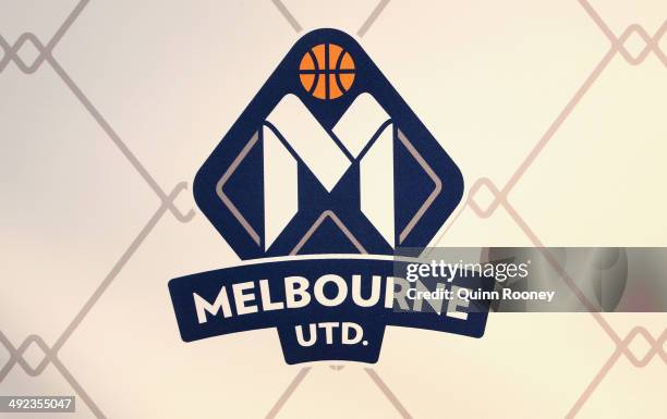 The Melbourne United logo is seen during the Melbourne United NBL press conference at Melbourne United Head Office on May 20, 2014 in Melbourne,...