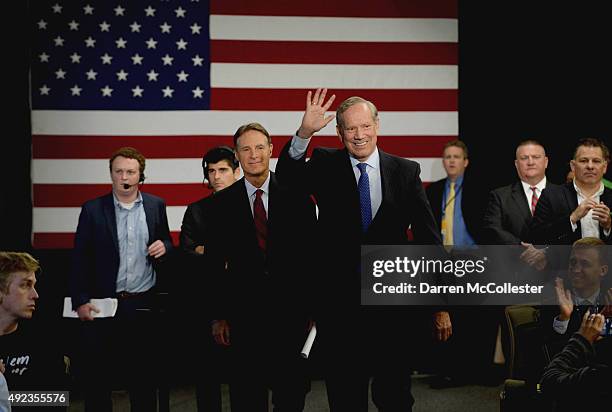 Republican Presidential candidate and former New York Gov. George Pataki prepares to speak at the No Labels Problem Solver convention October 12,...