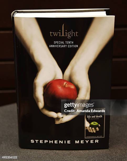 Special tenth anniversary edition of writer Stephenie Meyer's book "Twilight" is displayed at Barnes & Noble at The Grove on October 12, 2015 in Los...