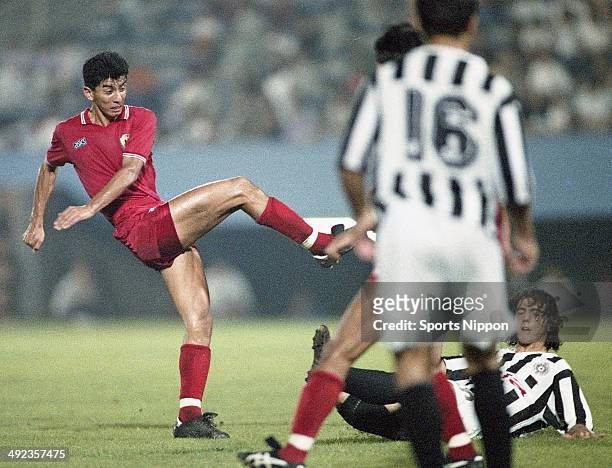 Masami Ihara of Japan in action during the friendly match between Japan and Partizan Belgrade at Mitsuzawa Stadium on July 20, 1991 in Yokohama,...