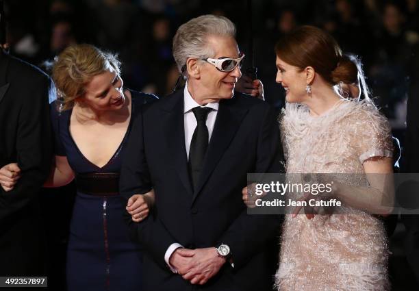 Mia Waskiowska, director David Cronenberg and Julianne Moore attend 'The Maps To The Stars' premiere during the 67th Annual Cannes Film Festival on...