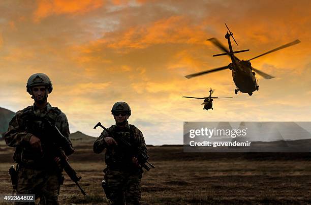 military mission on sunset - fight for the troops stock pictures, royalty-free photos & images