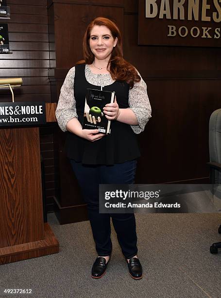 Writer Stephenie Meyer celebrates the tenth anniversary of 'Twilight' with a special Q&A at Barnes & Noble at The Grove on October 12, 2015 in Los...