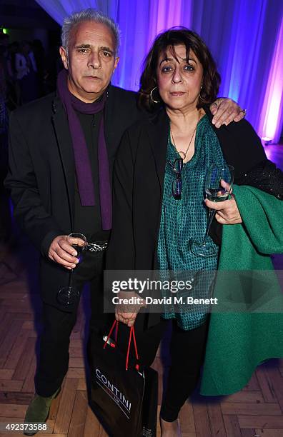 Hanif Kureishi and Nadira Naipaul attend a private view of "Robert Indiana: Don't Lose HOPE" curated by Liberatum and ContiniArtUK at the Royal...