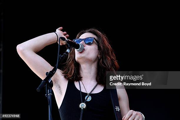 Musician Tyler Bryant from Tyler Bryant and The Shakedown performs during the 'Louder Than Life' festival at Champions Park on October 4, 2015 in...