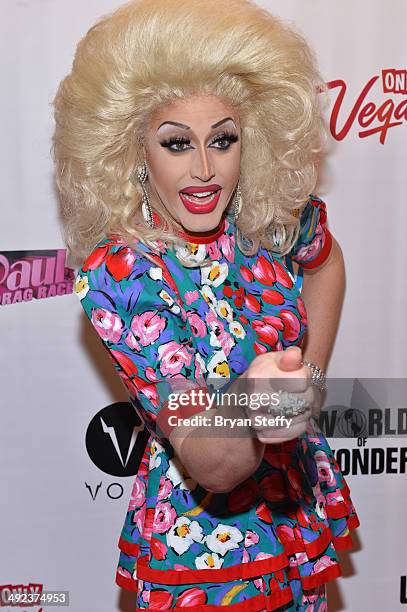 Cast member Magnolia Crawford arrives at a viewing party for the season six finale of "RuPaul's Drag Race" at the New Tropicana Las Vegas on May 19,...