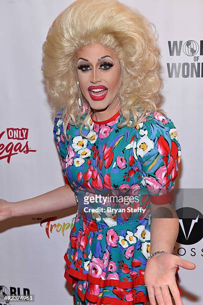 Cast member Magnolia Crawford arrives at a viewing party for the season six finale of "RuPaul's Drag Race" at the New Tropicana Las Vegas on May 19,...