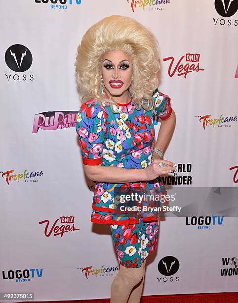 Cast member Magnolia Crawford arrives at a viewing party for the season six finale of "RuPaul's Drag Race" at the New Tropicana Las Vegas on May 19,...