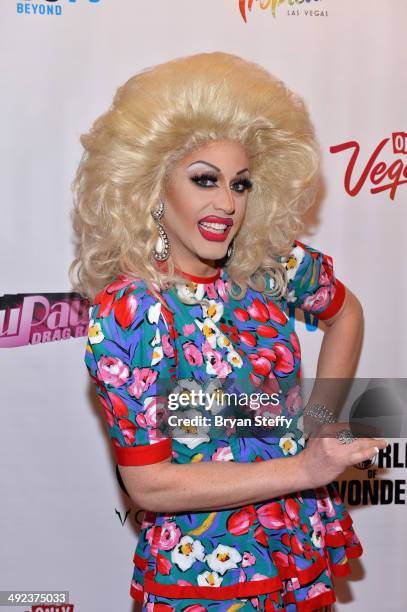 Cast member Magnolia Crawford arrives at a viewing party for the season six finale of "RuPaul's Drag Race" at the New Tropicana Las Vegas on May 19,...