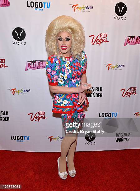 Cast member Magnolia Crawford arrives at a viewing party for the season six finale of "RuPaul's Drag Race" at the New Tropicana Las Vegas on May 19,...