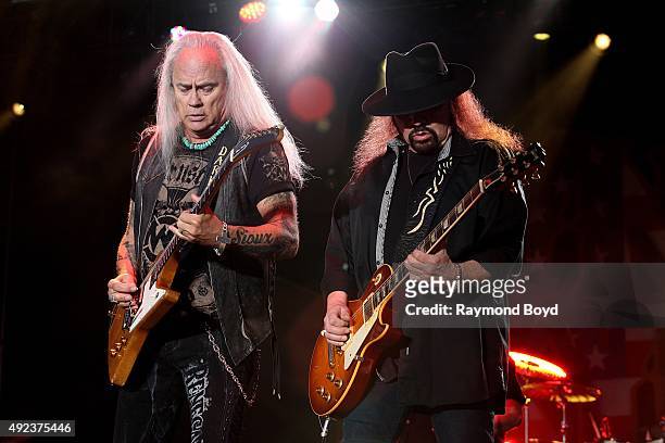 Musicians Rickey Medlocke and Gary Rossington from Lynyrd Skynyrd performs during the 'Louder Than Life' festival at Champions Park on October 4,...