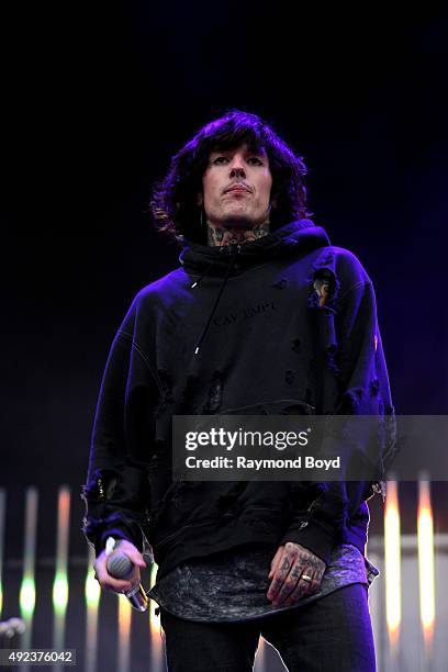 Singer Oliver Sykes from Bring Me The Horizon performs during the 'Louder Than Life' festival at Champions Park on October 3, 2015 in Louisville,...