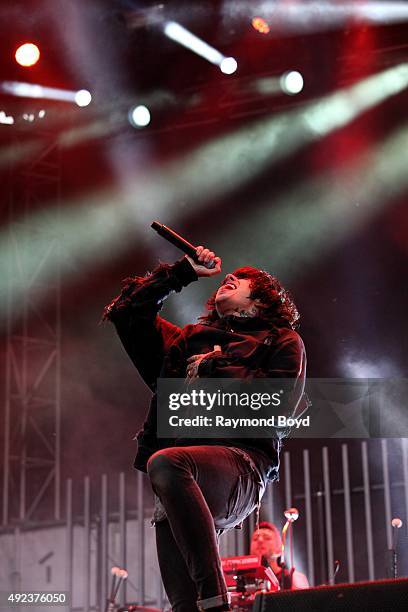 Singer Oliver Sykes from Bring Me The Horizon performs during the 'Louder Than Life' festival at Champions Park on October 3, 2015 in Louisville,...