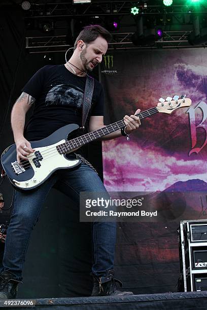 Musician Jon Lawhon from Black Stone Cherry performs during the 'Louder Than Life' festival at Champions Park on October 4, 2015 in Louisville,...