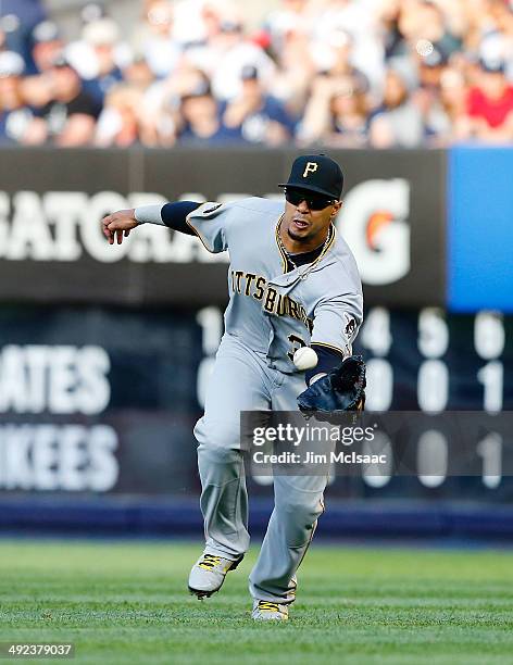 Jose Tabata of the Pittsburgh Pirates in action against the New York Yankees at Yankee Stadium on May 17, 2014 in the Bronx borough of New York City....