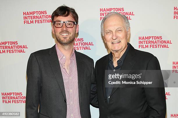 Artistic Director of HIFF David Nugent and actor Alan Alda attend the Bridge Of Spies photo call Day 5 of the 23rd Annual Hamptons International Film...