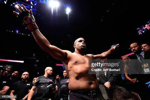 Daniel Cormier prepares to enter the Octagon before facing Alexander Gustafsson of Sweden in their UFC light heavyweight championship bout during the...