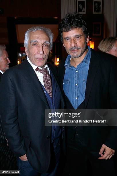 Actors Gerard Darmon and Pascal Elbe attend the Fouquet's Paris Restaurant presents its Menu 'Twisted' by the Chef Pierre Gagnaire. Held at Le...