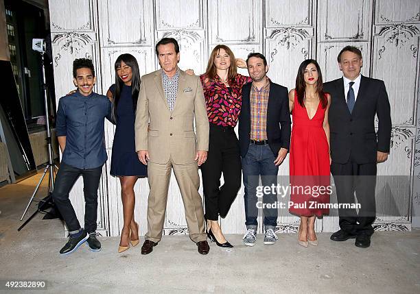 Ray Santiago, Jill Marie Jones, Bruce Campbell, Lucy Lawless, Craig DiGregorio, Dana DeLorenzo and Sam Raimi attend AOL BUILD presents "Ash vs Evil...