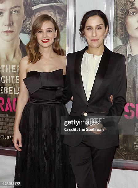 Actress Carey Mulligan and director Sarah Gavron attend the "Suffragette" New York premiere at The Paris Theatre on October 12, 2015 in New York City.