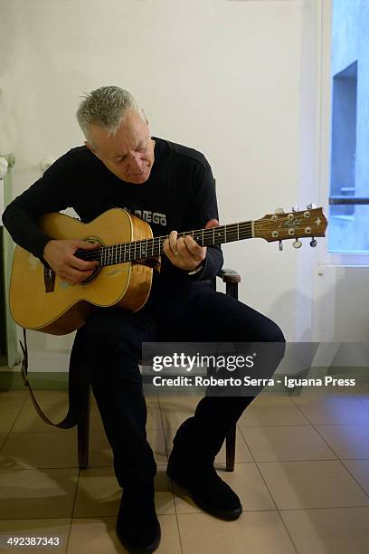 Australian musicist and author the guitarist Tommy Emmanuel poses in dressing room before his concert at Teatro Duse on May 7, 2014 in Bologna, Italy.