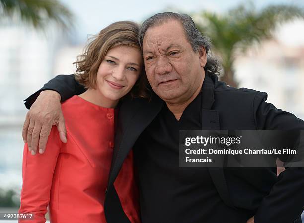 Director Tony Gatlif and actress Celine Sallette attend the "Geronimo" photocall at the 67th Annual Cannes Film Festival on May 20, 2014 in Cannes,...