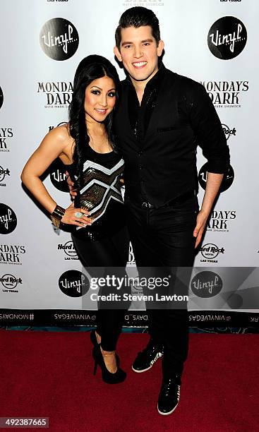 Singers Jasmine Trias and Ben Stone arrive at 'Mondays Dark With Mark Shunock' benefiting the NF Network at Vinyl inside the Hard Rock Hotel & Casino...