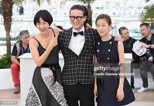 Actors Doona Bae, Song Sae Byuk and Kim Sae Ron attend the "A Girl At My Door" photocall at the 67th Annual Cannes Film Festival on May 20, 2014 in...