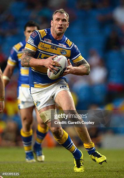 Jamie Peacock of Leeds Rhinos in action during the Super League match between Wigan Warriors and Leeds Rhinos at Etihad Stadium on May 17, 2014 in...