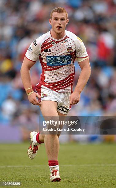 Jack Hughes of Wigan Warriors during the Super League match between Wigan Warriors and Leeds Rhinos at Etihad Stadium on May 17, 2014 in Manchester,...